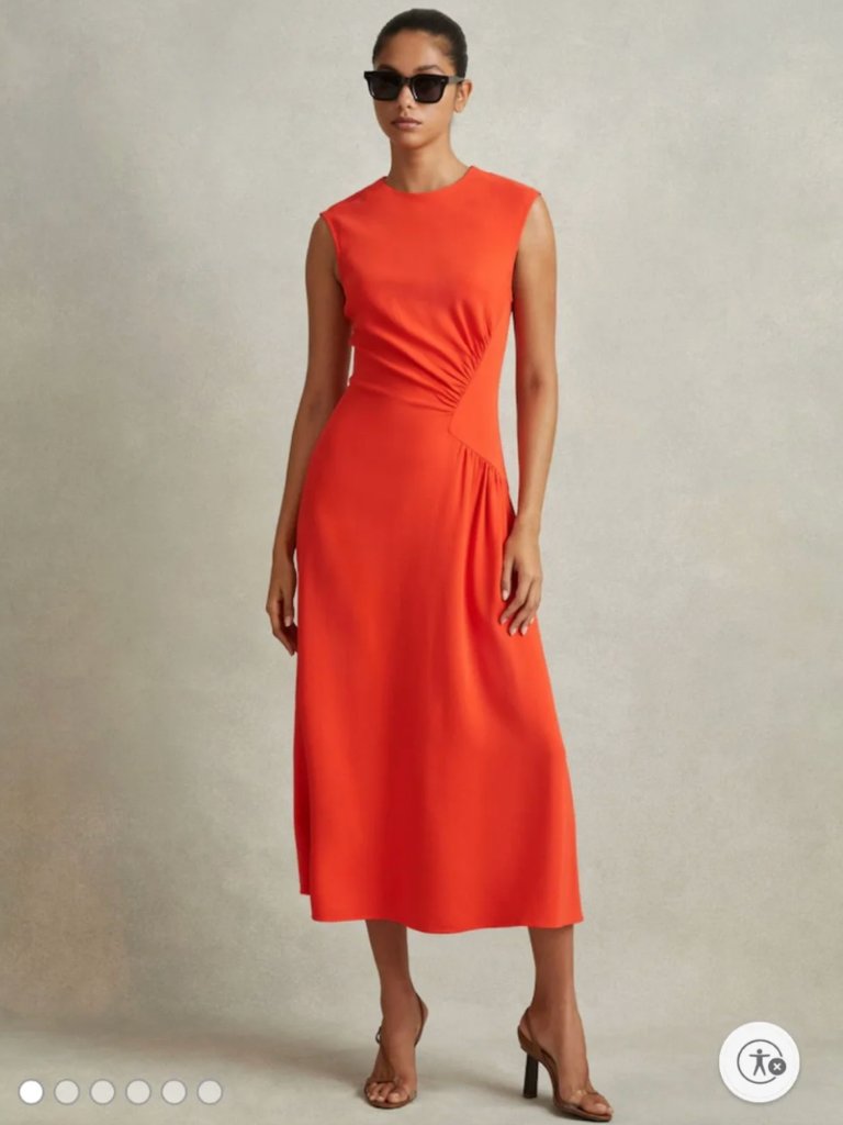 Nwt Reiss Stacey Side Ruched Midi Dress Orange Sleeveless Minimalist Sz 10